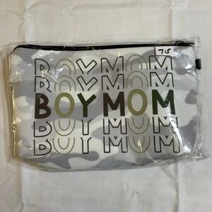 The Pouch Cosmetic Bag Womens Small White Gray Camo NWT Boy Mom Zippered Pouch
